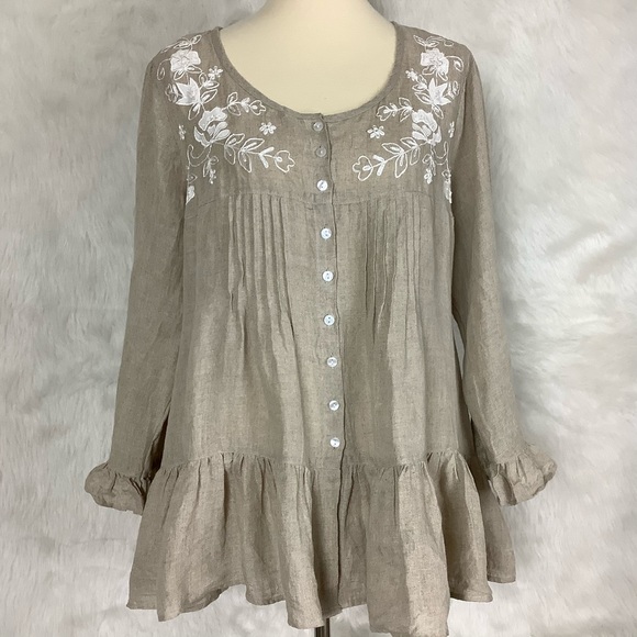 Heart's Desire Tops - Heart's Desire Floral Linen Lagenlook Tunic